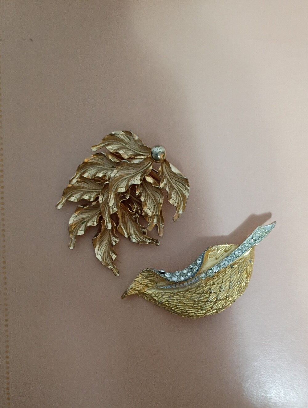 Two Vintage Gold Toned Leaf Brooches